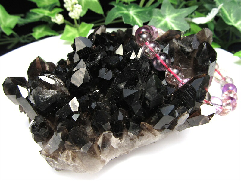 待望の再入荷 アーカンソー州産 モリオン結晶クラスター 最大幅約90mm 重さ242g 最強の魔除け・邪気払いの石 1点物 艶々極上 黒水晶 アーカンソー州産