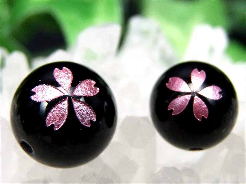 約12mm珠 手彫り チェリーブロッサム オニキス 天然石 ビーズ チェリーブロッサム彫り 桜彫り 12ミリ ピンク 全3サイズ 天然石 粒売り パワーストーン 天然石