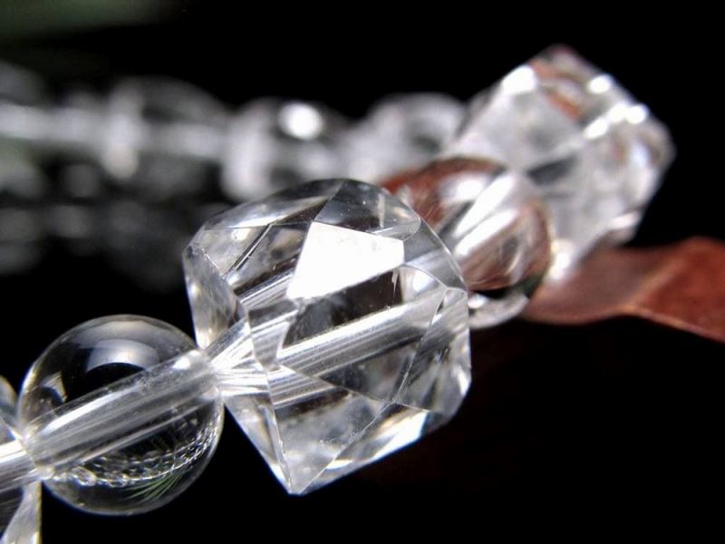 3A 天然水晶 デザインブレスレット キューブ幅約8mm-8.5mm 丸珠約5mm-6mm クリスタルデザインブレス 透明感抜群天然水晶使用 純粋と浄化を象徴する石