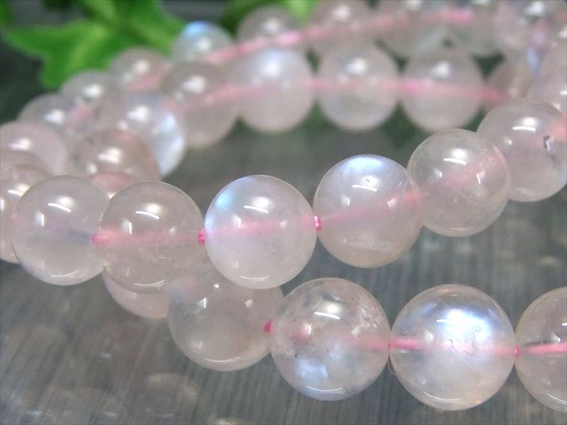 春の満月 ピンクムーンストーン ブレスレット 約10mm-10.5mm×19珠前後 柔らかく優しいピンク色に浮かび上がるブルーシラー マダガスカル産 パワーストーン