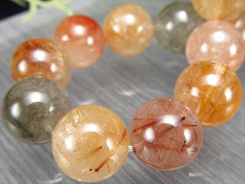 迫力の大珠 AA+ MIXルチルクォーツ ブレスレット 約12.5mm-13mm×18珠 秋を閉じ込めた針の芸術品 針バランス良好 財運・活力を呼ぶ守護石 一点もの