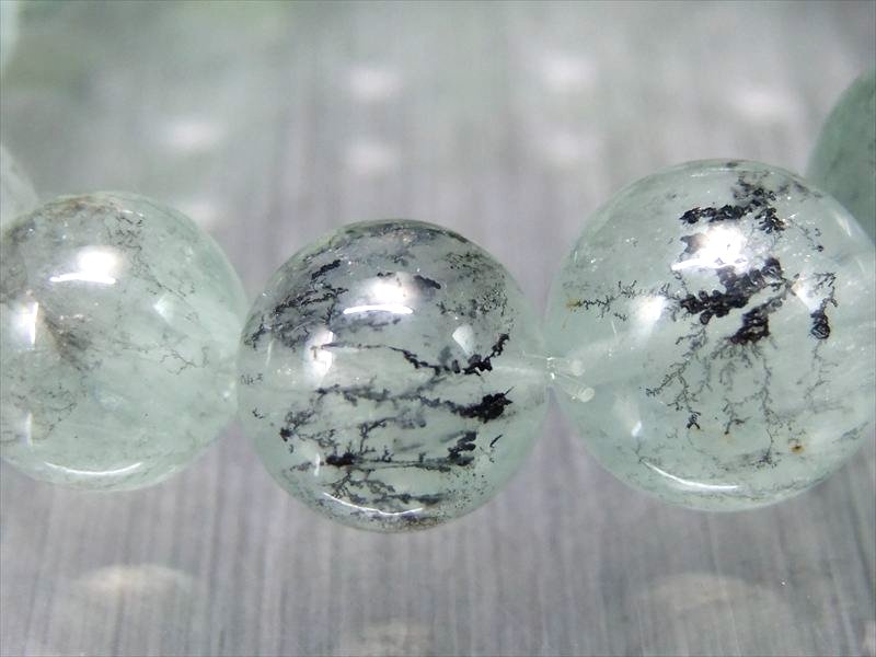 樹枝状結晶 3A デンドリック グリーンフローライト ブレスレット 13.5mm-17.5mm×15珠 天然の芸術作品 樹枝状の結晶 蛍石 ブラジル産 パワーストーン 天然石