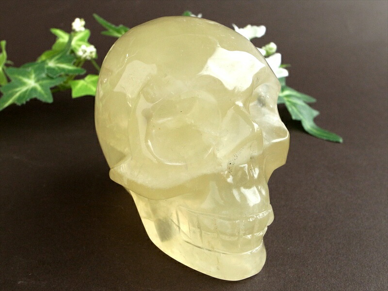 クールなスカルヘッド シトリン スカル 彫刻 置物 最大幅約89mm 重さ約517g 生命の再生を象徴するモチーフ 秀逸 一刀一石彫り 一点物 パワーストーン 天然石