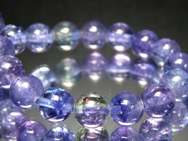 過去最高品質 くっきりバイカラー S級 バイカラータンザナイト ブレスレット 7.5mm-8mm×28珠 見る角度により色彩が変わる美しい青紫 タンザニア産