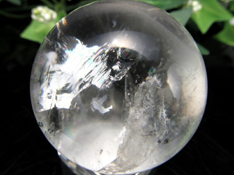 超希少 貫入入り 超透明 マニフェストクォーツ 丸玉 置物 台座付き 直径36mm 重さ64.2g 激レア くっきり貫入水晶 レインボー 水晶 クォーツ・イン・クォーツ