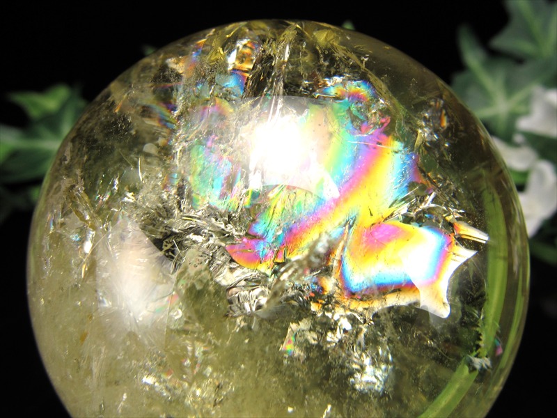 超透明 S級 虹入り シトリン 丸玉 台座付 直径約63mm 重さ353.3g 透明感抜群 金運 財運 幸運 お守りにも 一点もの ブラジル産 パワーストーン 天然石