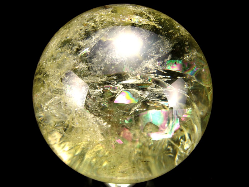 超透明 S級 虹入り シトリン 丸玉 台座付 直径約70.5mm 重さ488.4g 透明感抜群 金運 財運 幸運 お守りにも 一点もの ブラジル産 パワーストーン 天然石