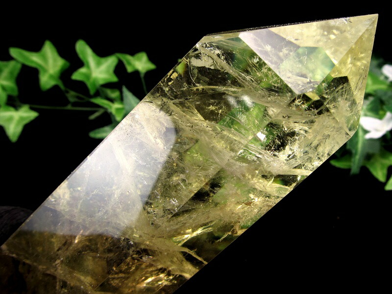 虹入り レインボー シトリン ポイント 置物 専用木製台付 高さ約185mm 重さ507.5g 濃厚発色 黄水晶 11月の誕生石 一点もの ブラジル産 パワーストーン 天然石