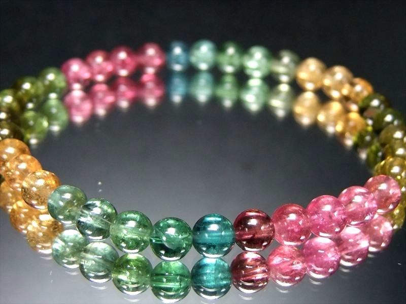宝石パライバ・インディゴ入り S級 超透明 MIXトルマリン 電気石 ブレスレット 5mm-5.5mm×35珠 ポップなキャンディーカラー 幸運・健康を引き寄せる石