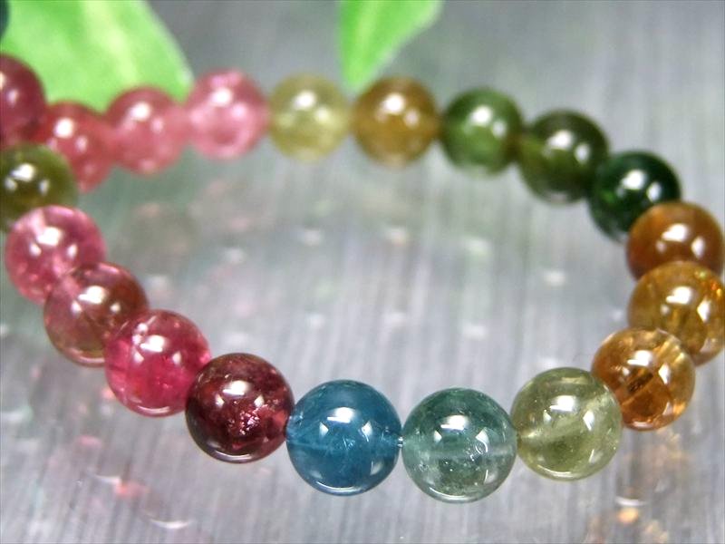 奇跡を起こす7色揃い S級 MIXカラー トルマリン ブレスレット 6mm-6.5mm×31珠 超透明キャンディーカラー 10月の誕生石 心に活力と勇気を与える石 1点もの