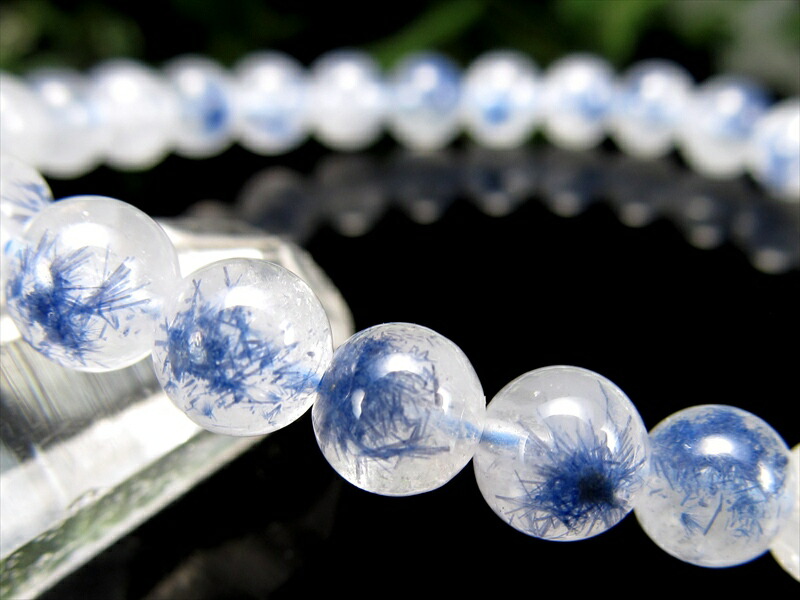 白地に映える深い瑠璃色 4A デュモルチェライト イン クォーツ ブレスレット 6mm-6.5mm×30珠 濃厚ブルーガーデンクォーツ 思慮の石