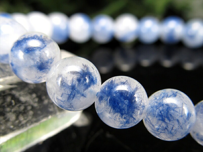 水晶に咲く群青の花 4A デュモルチェライト イン クォーツ ブレスレット 6.5mm-7mm×27珠 ロイヤルブルーガーデン クォーツ 超透明 一点もの ブラジル