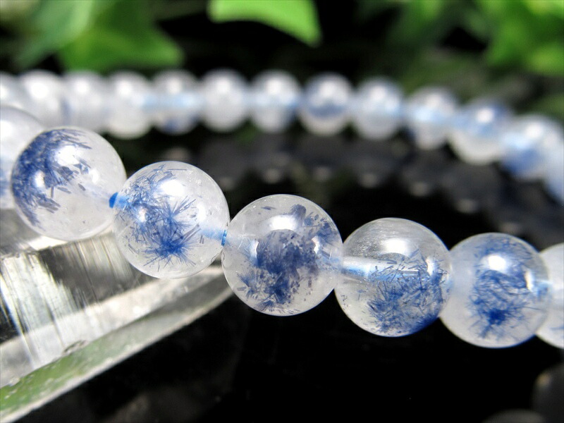 水晶に咲く群青の花 4A デュモルチェライト イン クォーツ ブレスレット 7mm×26珠 ロイヤルブルーガーデン クォーツ 超透明 一点もの ブラジル バイーア州産