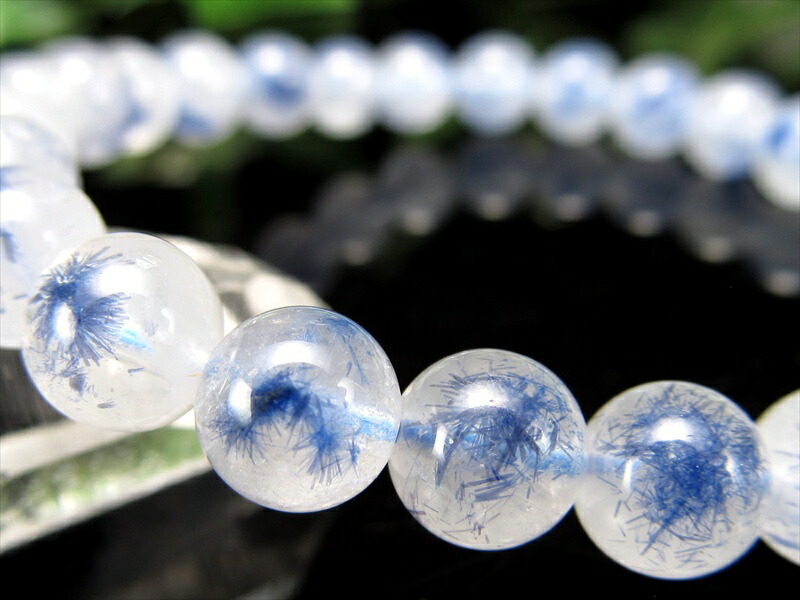 水晶に咲く群青の花 4A デュモルチェライト イン クォーツ ブレスレット 7mm-7.5mm×26珠 ロイヤルブルーガーデン クォーツ 超透明 一点もの ブラジル