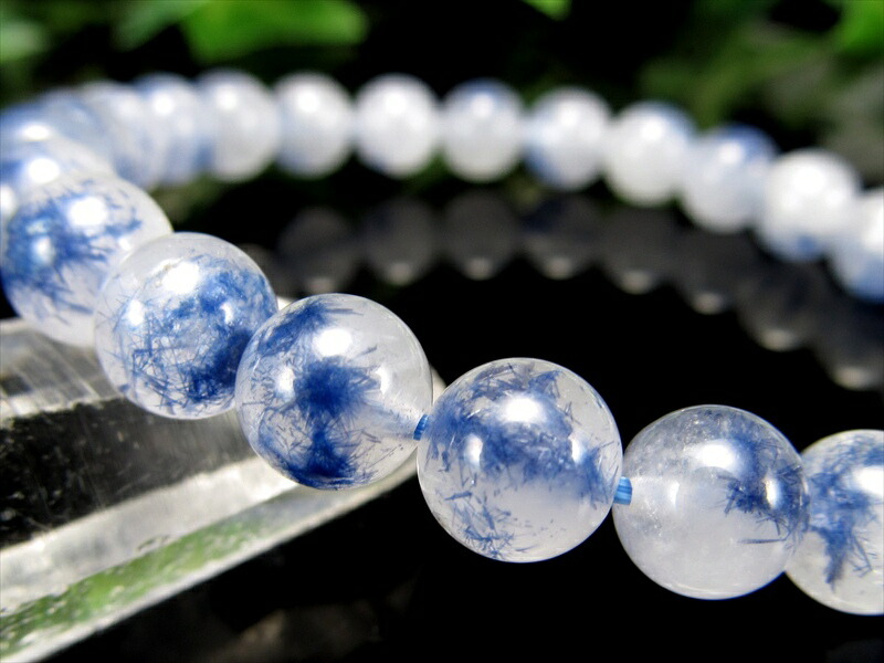 水晶に咲く群青の花 4A デュモルチェライト イン クォーツ ブレスレット 7mm-7.5mm×25珠 ロイヤルブルーガーデン クォーツ 超透明 一点もの ブラジル