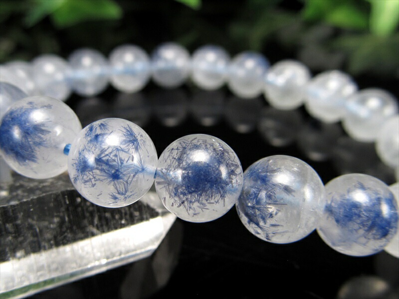水晶に咲く群青の花 4A デュモルチェライト イン クォーツ ブレスレット 8.5mm-9mm×22珠 ロイヤルブルーガーデン クォーツ 超透明 一点もの ブラジル