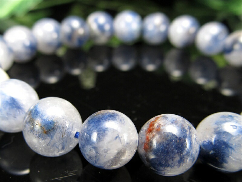 水晶に咲く群青の花 3A デュモルチェライト イン クォーツ ブレスレット 8.5mm-9mm×22珠 ロイヤルブルーガーデン クォーツ 超透明 一点もの ブラジル