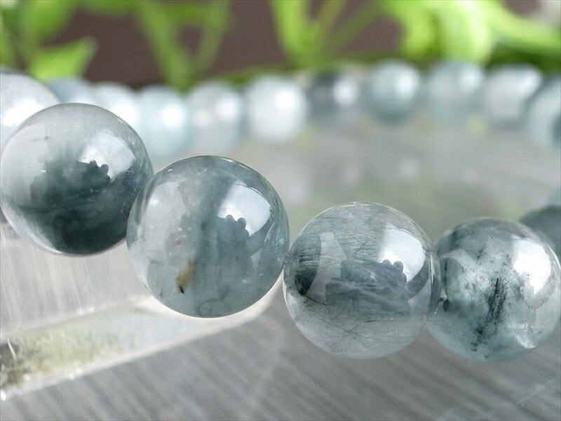 ブルールチル インディゴライト サゲニティック クォーツブレスレット 8.5mm-9mm×22珠 希少 ストレス鎮静ルチル 濃密藍針水晶 厳選1点物 ブラジル産