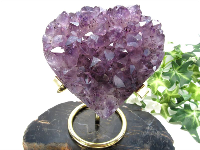 アメジスト ハート型 クラスター ゴールデン台座付 最大幅90mm 重さ462g 極上濃厚パープル&美結晶 愛の守護石 紫水晶 1点物 ウルグアイ産 パワーストーン