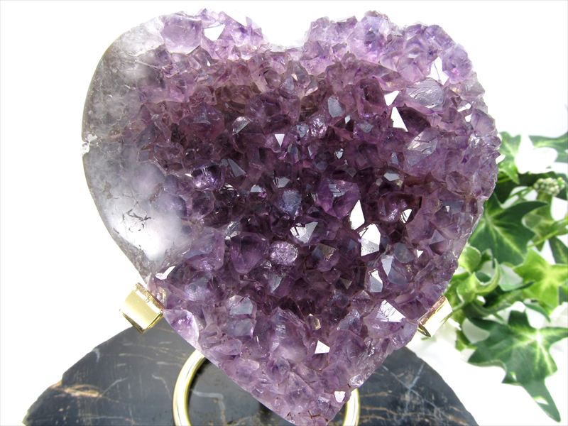 アメジスト ハート型 クラスター ゴールデン台座付 最大幅94mm 重さ403g 極上濃厚パープル&美結晶 愛の守護石 紫水晶 1点物 ウルグアイ産 パワーストーン