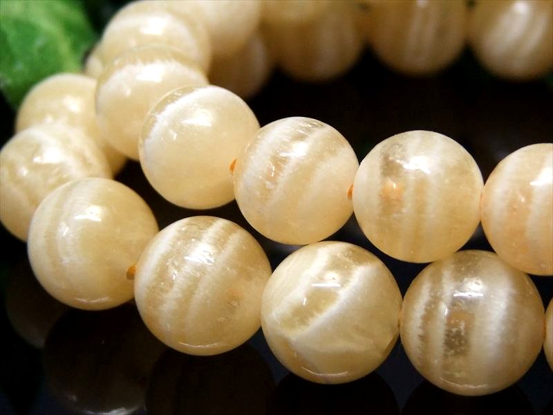 イエローレースカルサイト ブレスレット 8.5mm-9mm×22珠前後 可愛らしいミルキーイエロー 心を元気づけてくれる石 メキシコ産 パワーストーン 天然石