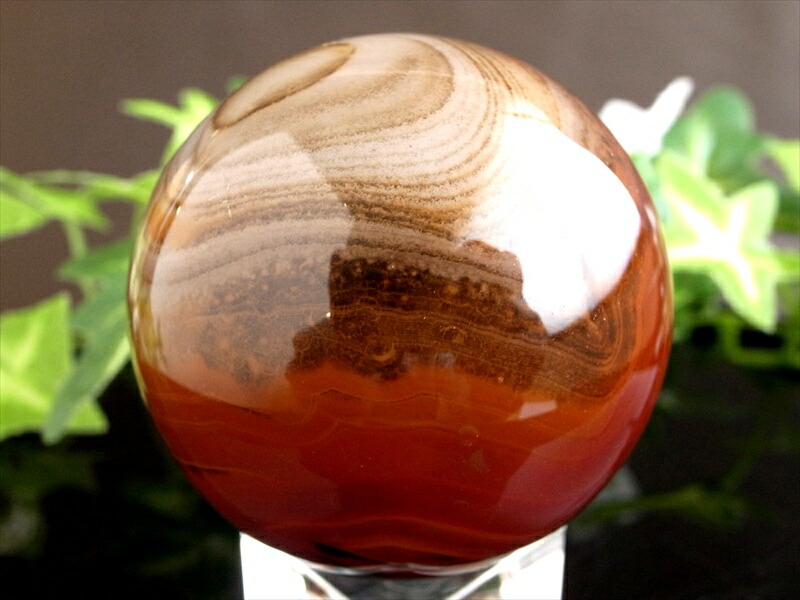 5A 模様くっきり サードオニキス 丸玉 直径約47mm 重さ約141.4g 赤縞瑪瑙 自然がつくりあげた神秘的なアート つやつや褐色に白い縞模様 夫婦の幸せのお守り