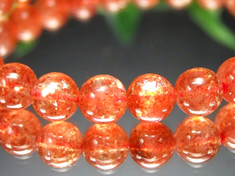 濃色オレンジ 4A+ サンストーン ブレスレット 7mm-7.5mm×24珠 太陽神の象徴 たっぷりインクルージョン 1点物 超透明 インド産 パワーストーン 天然石