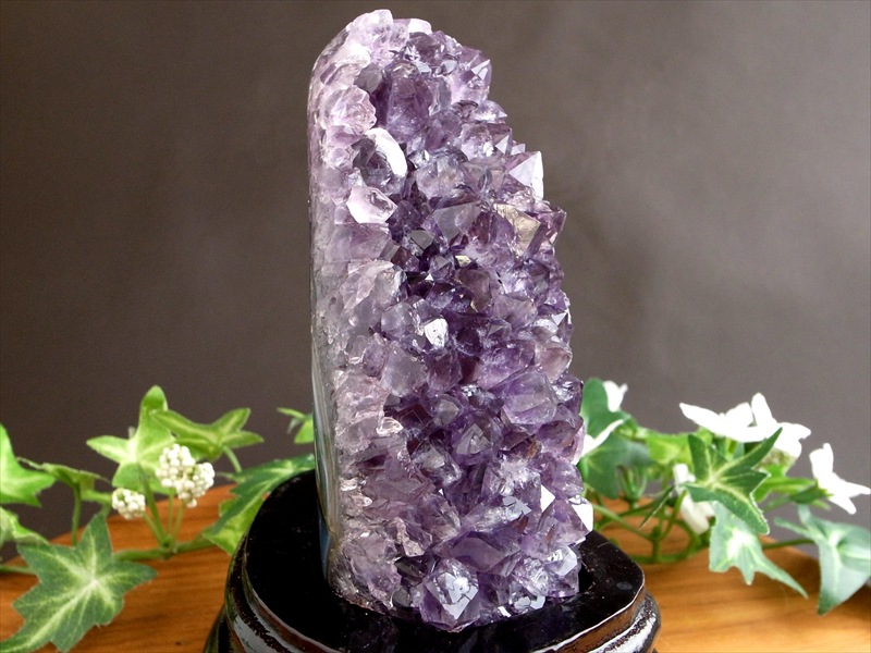 3A アメジスト クラスター 専用木製台座付 高さ144mm 重さ649g 極上 美結晶 愛の守護石 紫水晶 天然石 1点物 ブラジル産 パワーストーン 天然石