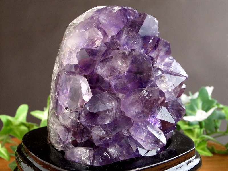 3A アメジスト クラスター 専用木製台座付 高さ105mm 重さ505.5g 極上 美結晶 愛の守護石 紫水晶 天然石 1点物 ブラジル産 パワーストーン 天然石