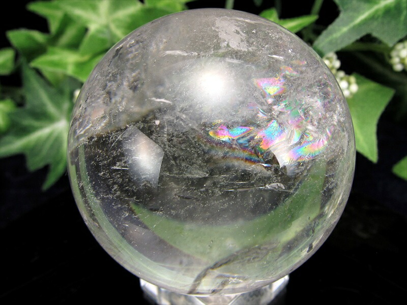 天然水晶 虹入り 丸玉 台座付き φ47mm 重さ 157.5g レインボー水晶 すべての浄化と純粋さの象徴 極上天然石 一点もの ブラジル産 パワーストーン 天然石
