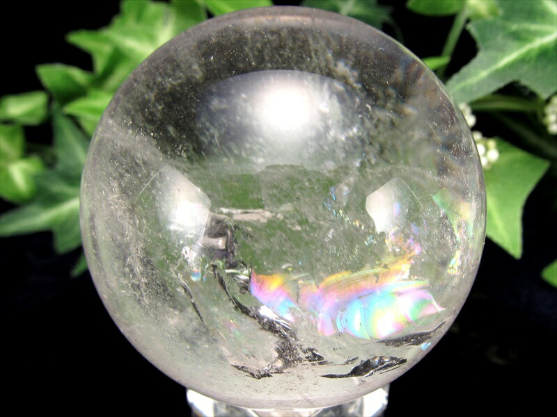 天然水晶 虹入り 丸玉 台座付き φ48mm 重さ 171g レインボー水晶 すべての浄化と純粋さの象徴 極上天然石 一点もの ブラジル産 パワーストーン 天然石