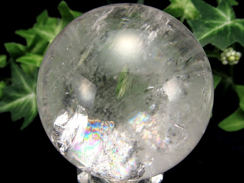 天然水晶 虹入り 丸玉 台座付き φ49mm 重さ 180g レインボー水晶 すべての浄化と純粋さの象徴 極上天然石 一点もの ブラジル産 パワーストーン 天然石