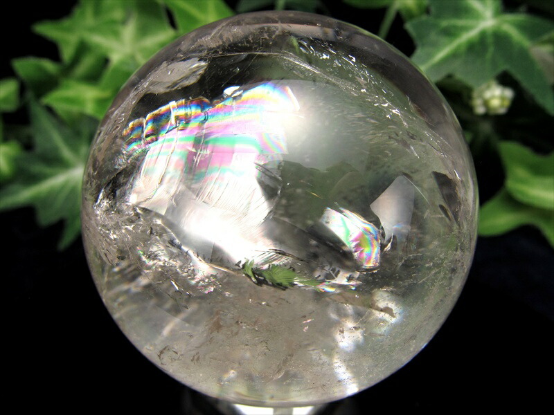 天然水晶 虹入り 丸玉 台座付き φ52mm 重さ 209g レインボー水晶 すべての浄化と純粋さの象徴 極上天然石 一点もの ブラジル産 パワーストーン 天然石