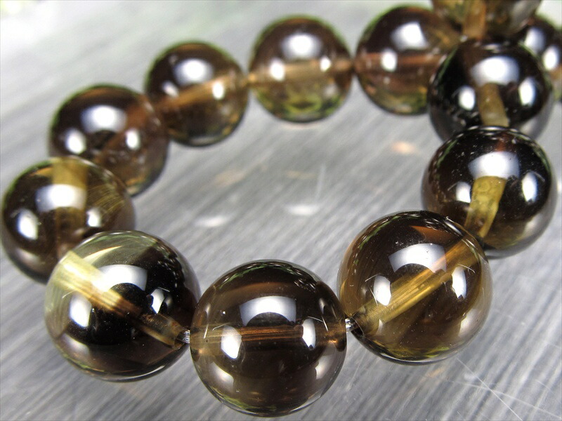 神秘的な陰影 富・商売繁盛をもたらす石 ゼウスクォーツ スモーキーシトリン ブレスレット 10.5mm-11mm×20珠 美しいブラックとイエローのコントラスト