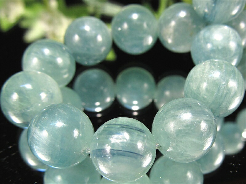 希少 天然グリーンカラー AA グリーンカイヤナイト 藍晶石 ブレスレット 9.5mm-10mm×21珠 流れるシラー効果 美しい多層結晶の輝き 勇気を与える石 一点物