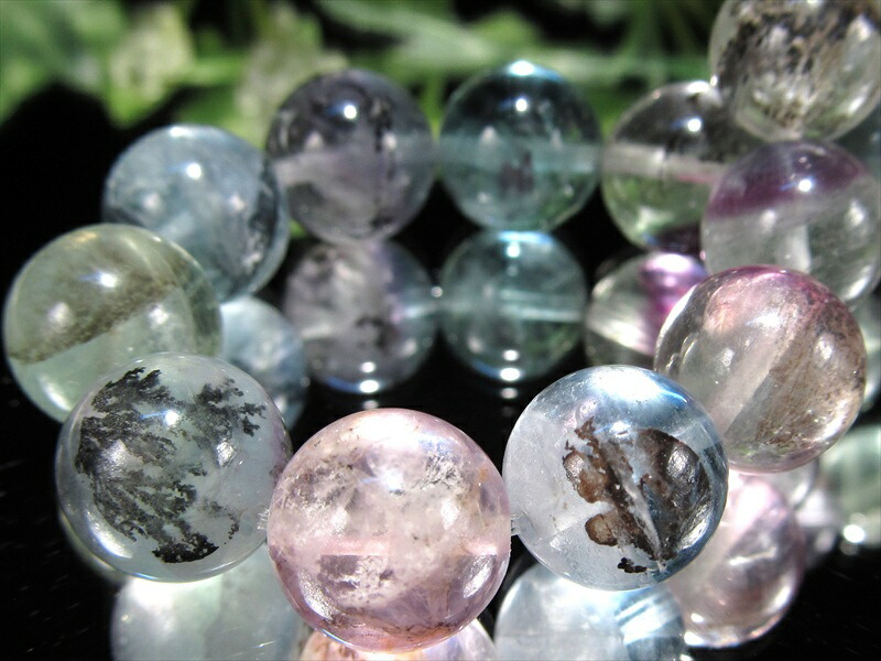 樹枝状結晶 4A 虹入り デンドリック MIX フローライト ブレスレット 10.5mm-11mm×19珠 天然の芸術作品 樹枝状の結晶 蛍石 ブラジル産 パワーストーン 天然石