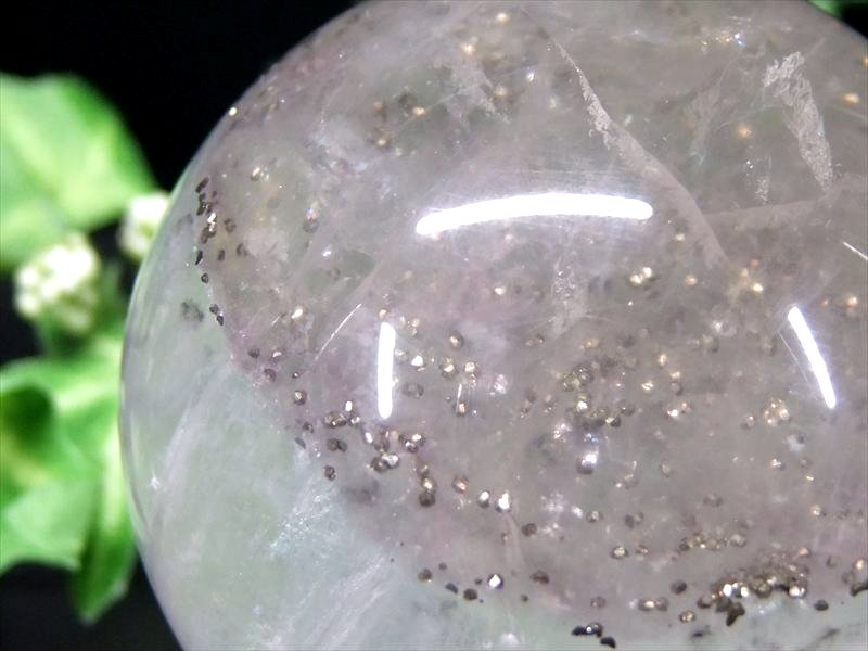 激レア パイライトインフローライト 丸玉 台座付 直径約59.5mm 重さ約352g 天才の石 整然と並ぶパイライト 一点物 蛍石 アメリカ合衆国イリノイ州産