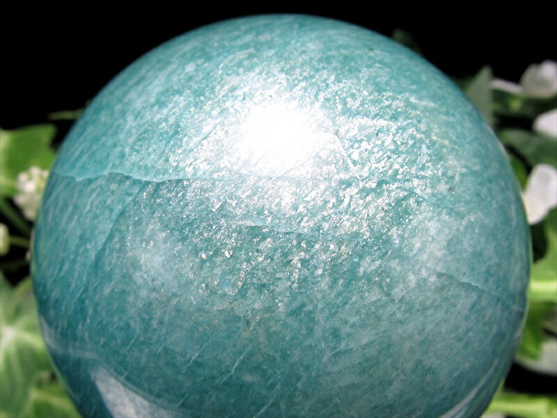 人気の霜降り & シラー アマゾナイト 丸玉 置物 直径69mm 重さ469g 天河石 希望の象徴・幸運を呼ぶ石 一点物 モザンビーク産 パワーストーン 天然石