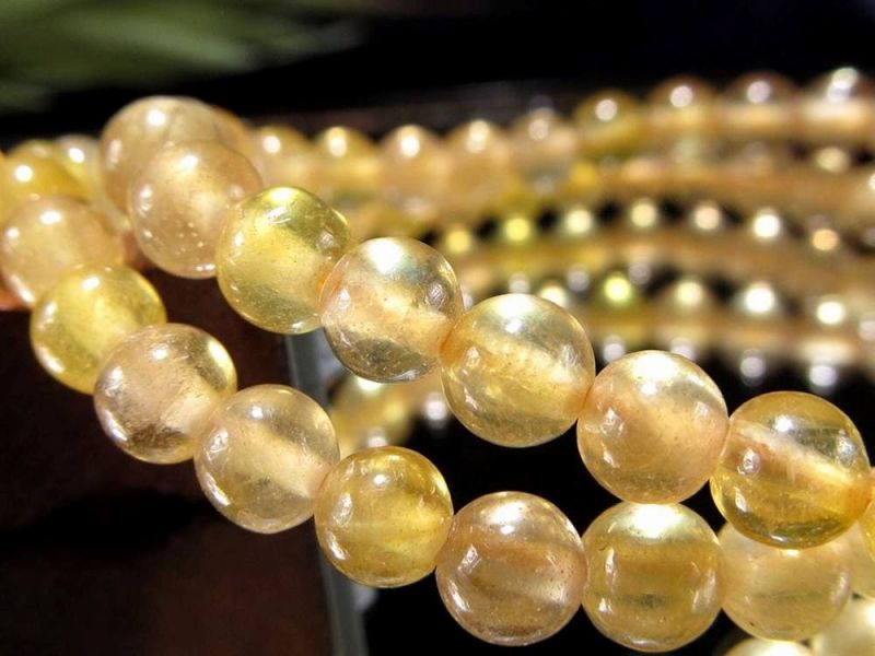 高品質 プクラジストーン イエローサファイア ブレスレット 約5.5mm-6mm×32珠前後 透明感アリ ガネーシャが宿る石 富と幸福・愛情をもたらす 木星の象徴