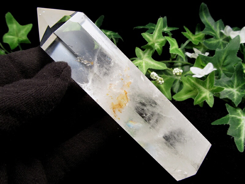 ラダー・ライモナイト入り ラダー入り 水晶ポイント 六角柱 専用木製台座付 高さ154mm 重さ272.6g 純粋と浄化を象徴する万能パワーストーン 浄化