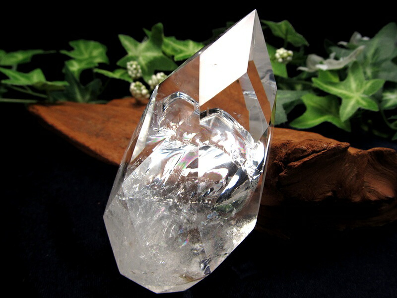 超希少 レムリアンシード贅沢使用 虹入り 天然水晶ドロップファセットカットオブジェ 高さ約82mm 重さ約173g 六芒星ドロップカット