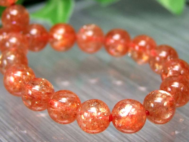 4A サンストーン ブレスレット 6mm-7mm×27珠 太陽神の象徴 びっしりアベンチュレッセンス ギラギラ フレッシュオレンジカラー 1点物 インド産