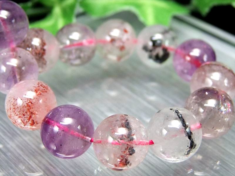 バランス良好鉱物入り 3A+ スーパーセブン ブレスレット 10.5mm-11mm×19珠 7つのパワーを持つ石 大人気MIXカラー 極上天然石 キラキラインクルージョン