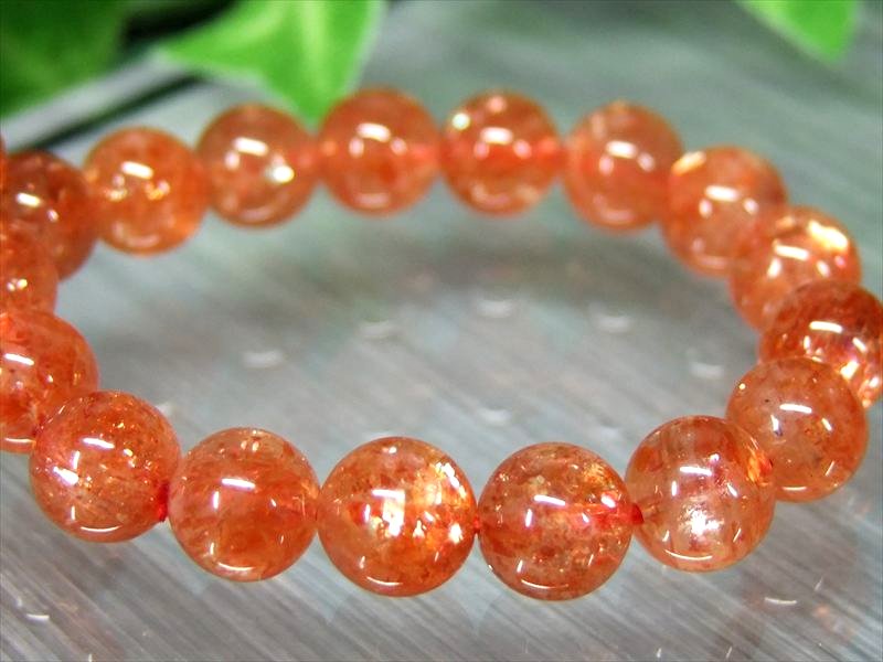 4A サンストーン ブレスレット 6mm-7mm×27珠 太陽神の象徴 びっしりアベンチュレッセンス ギラギラ フレッシュオレンジカラー 1点物 インド産