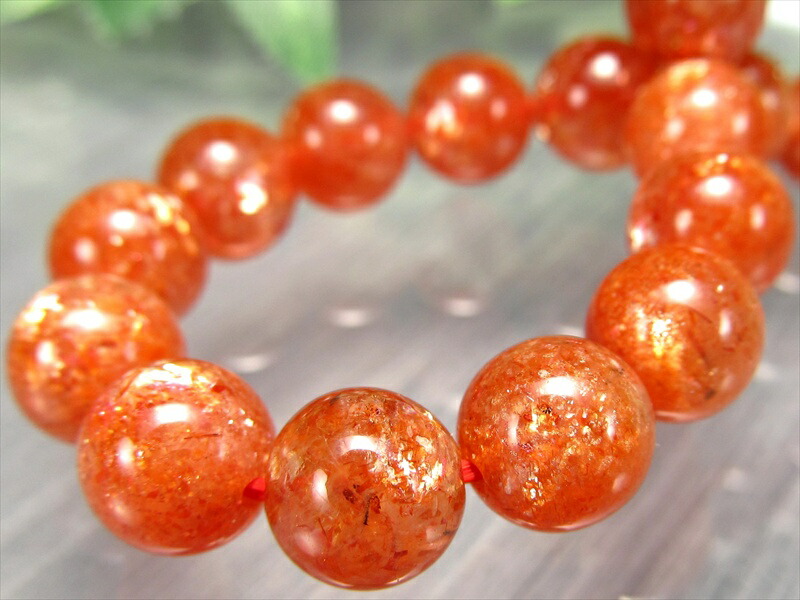 4A サンストーン ブレスレット 7mm-7.5mm×24珠 太陽神の象徴 びっしりアベンチュレッセンス ギラギラ フレッシュオレンジカラー 1点物 インド産
