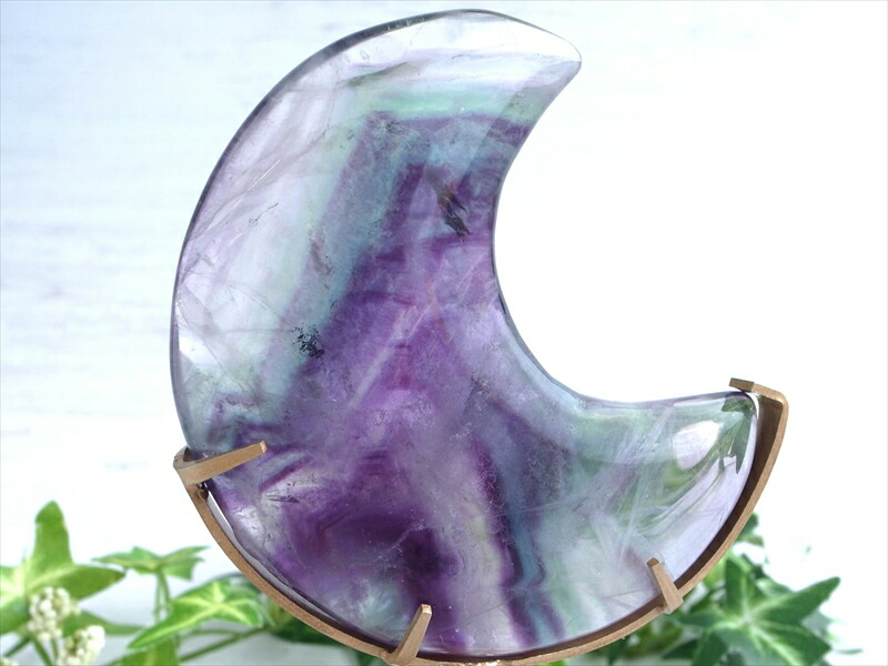 マルチカラーフローライト クレセントムーン 三日月型 置物 重さ約236.5g 心身のバランスを正常に保ち自然体へと導く石 インテリアや贈り物に アメリカ産