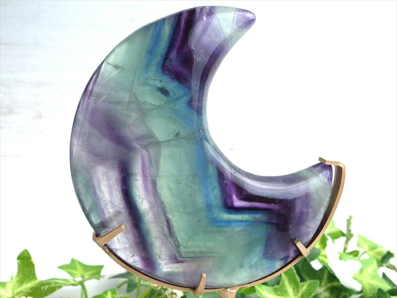 マルチカラーフローライト クレセントムーン 三日月型 置物 重さ約258.1g 心身のバランスを正常に保ち自然体へと導く石 インテリアや贈り物に アメリカ産