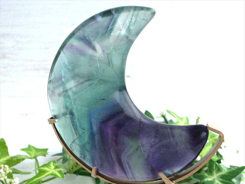 マルチカラーフローライト クレセントムーン 三日月型 置物 重さ約269.9g 心身のバランスを正常に保ち自然体へと導く石 インテリアや贈り物に アメリカ産