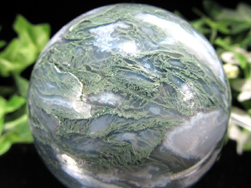 安らぎをもたらす森林浴の石 モスアゲート 苔瑪瑙 丸玉 置物 直径63mm 重さ337g 癒しの石 大人気 スフィア 1点物 ブラジル産 パワーストーン 天然石