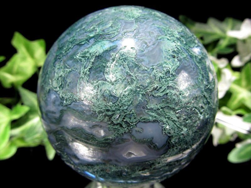 安らぎをもたらす森林浴の石 モスアゲート 苔瑪瑙 丸玉 置物 直径69mm 重さ441g 癒しの石 大人気 スフィア 1点物 ブラジル産 パワーストーン 天然石